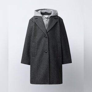 NWT Zara Kids Girls LONG COAT WITH REMOVABLE HOOD Jacket Gray Size 9 - 10